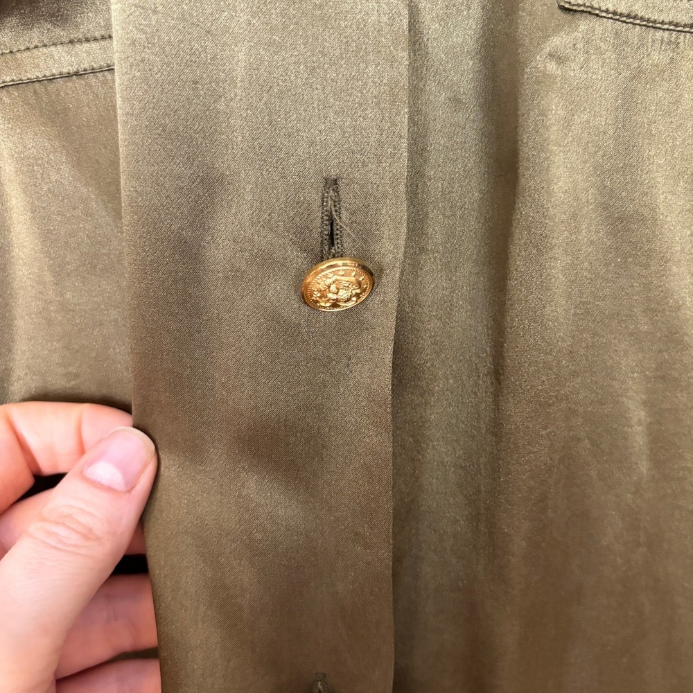 Baldanza Military Silk Shirt Women 4 Olive Green Patch Embroidered Epaulet - Picture 9 of 13